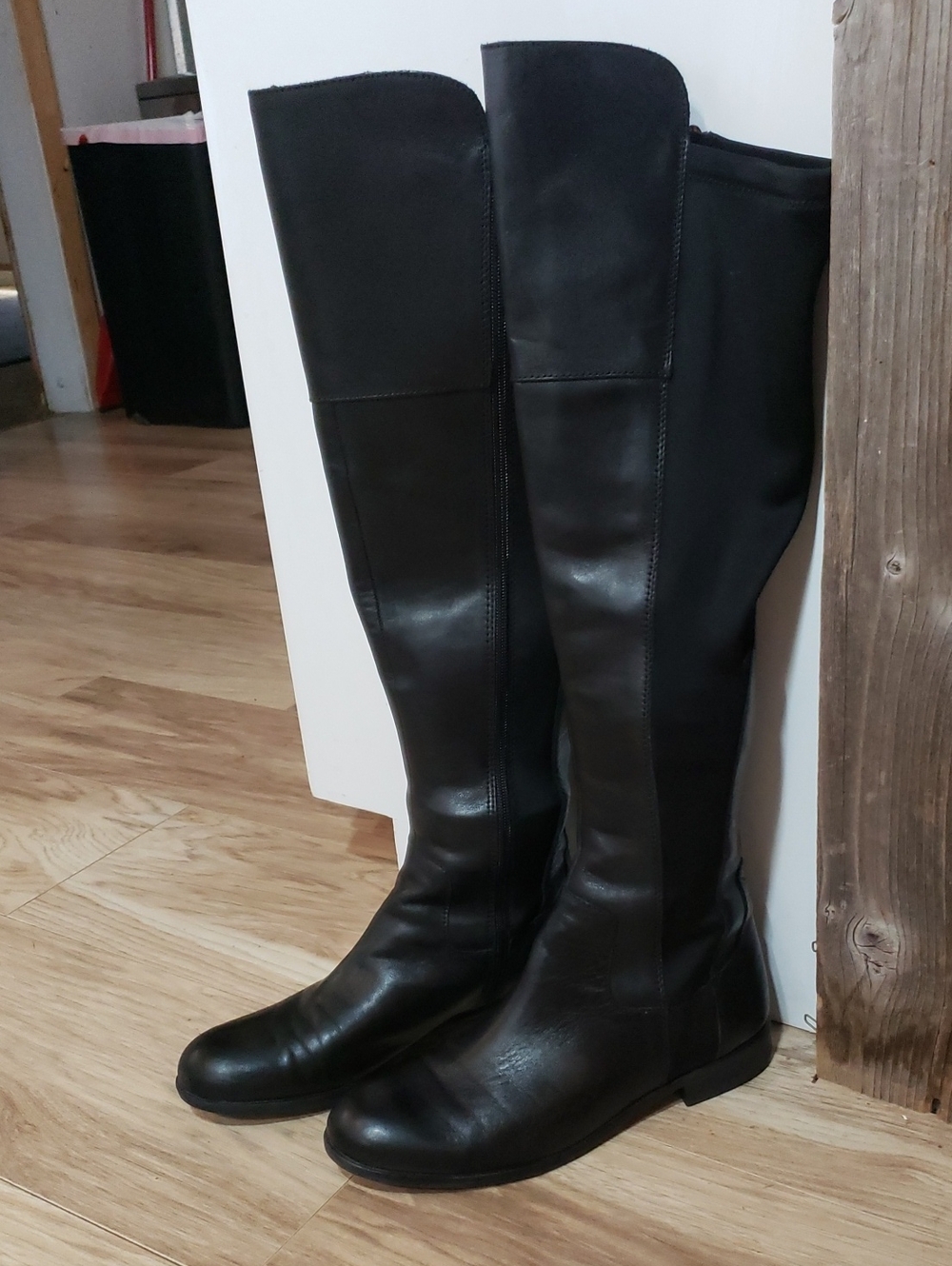 Franco Sarto Tall Over Knee Full Zip Riding Boots Black Leather 8.5 Low Heel
